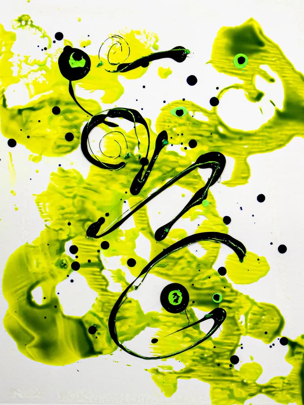 Whimsical Whirls: A Playful Dance of Green and Black