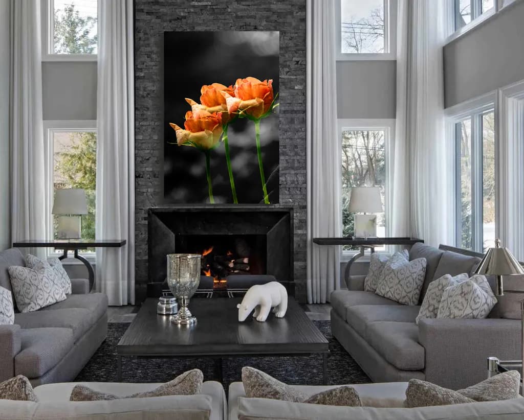 Whispers of Spring: Radiant Orange Roses in a Monochrome Embrace