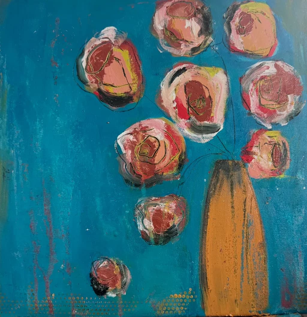 Whimsical Blooms: A Vibrant Dance of Roses in Turquoise Serenity
