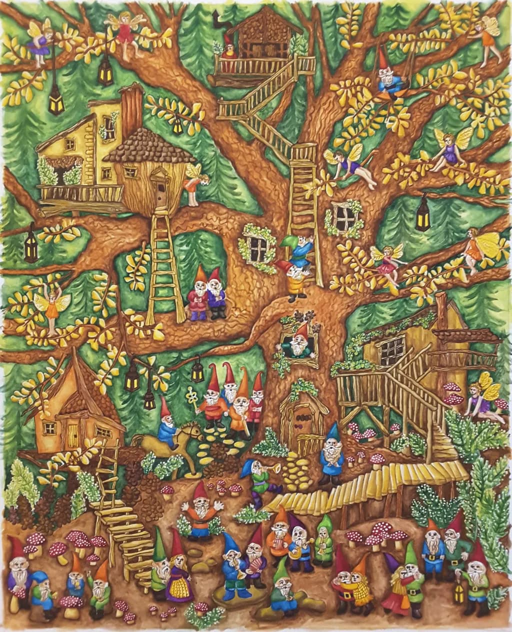 Whimsical Woodland Gathering: A Colorful Celebration of Gnomes and Fairies in a Magical Treehouse Village