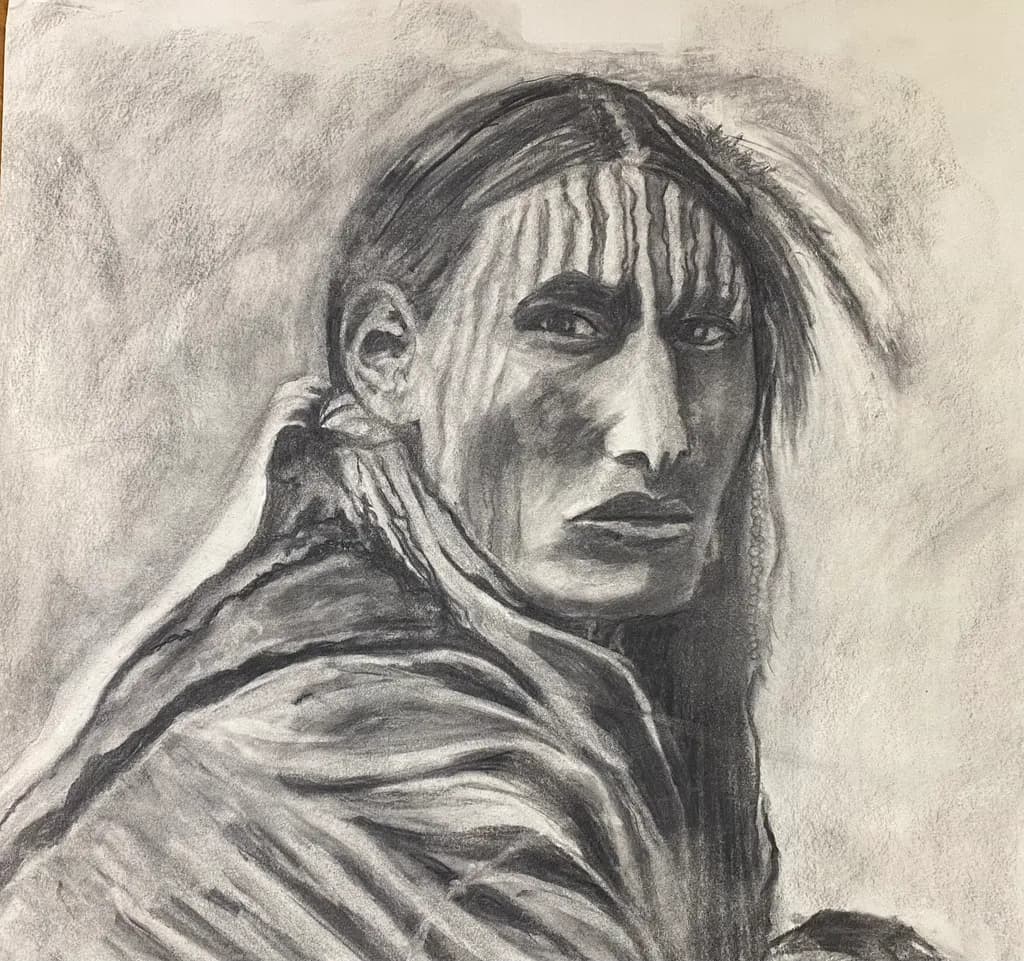 Whispers of Heritage: A Charcoal Portrait of Resilience and Identity