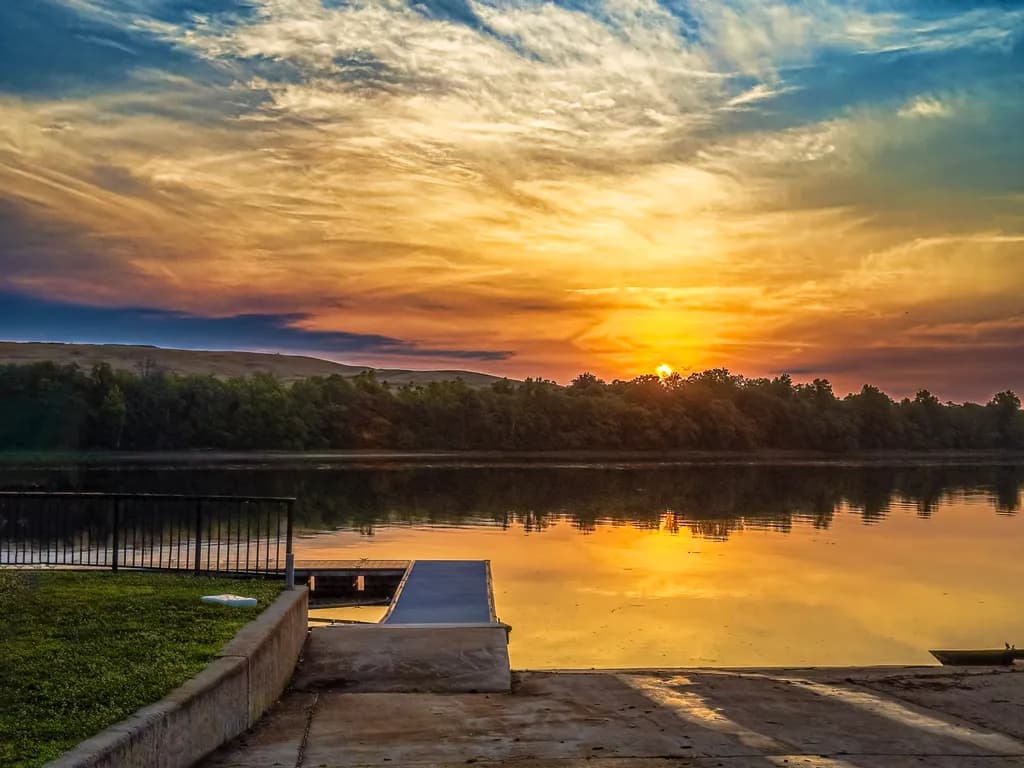 Serene Sunset Reflections: A Tranquil Landscape Over Water