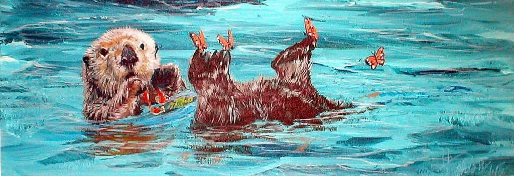 Whimsical Otter Delight: A Playful Encounter with Butterflies in Tranquil Waters