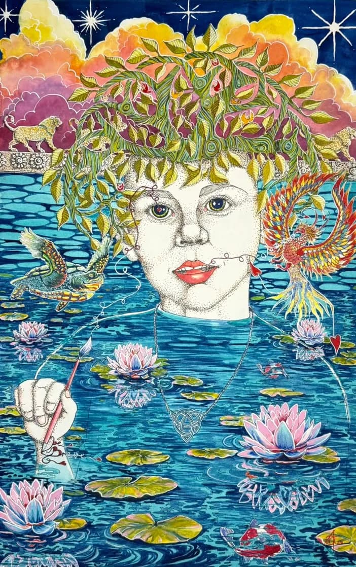 Whispers of Nature: A Dreamlike Journey Through Water Lilies and Mythical Creatures