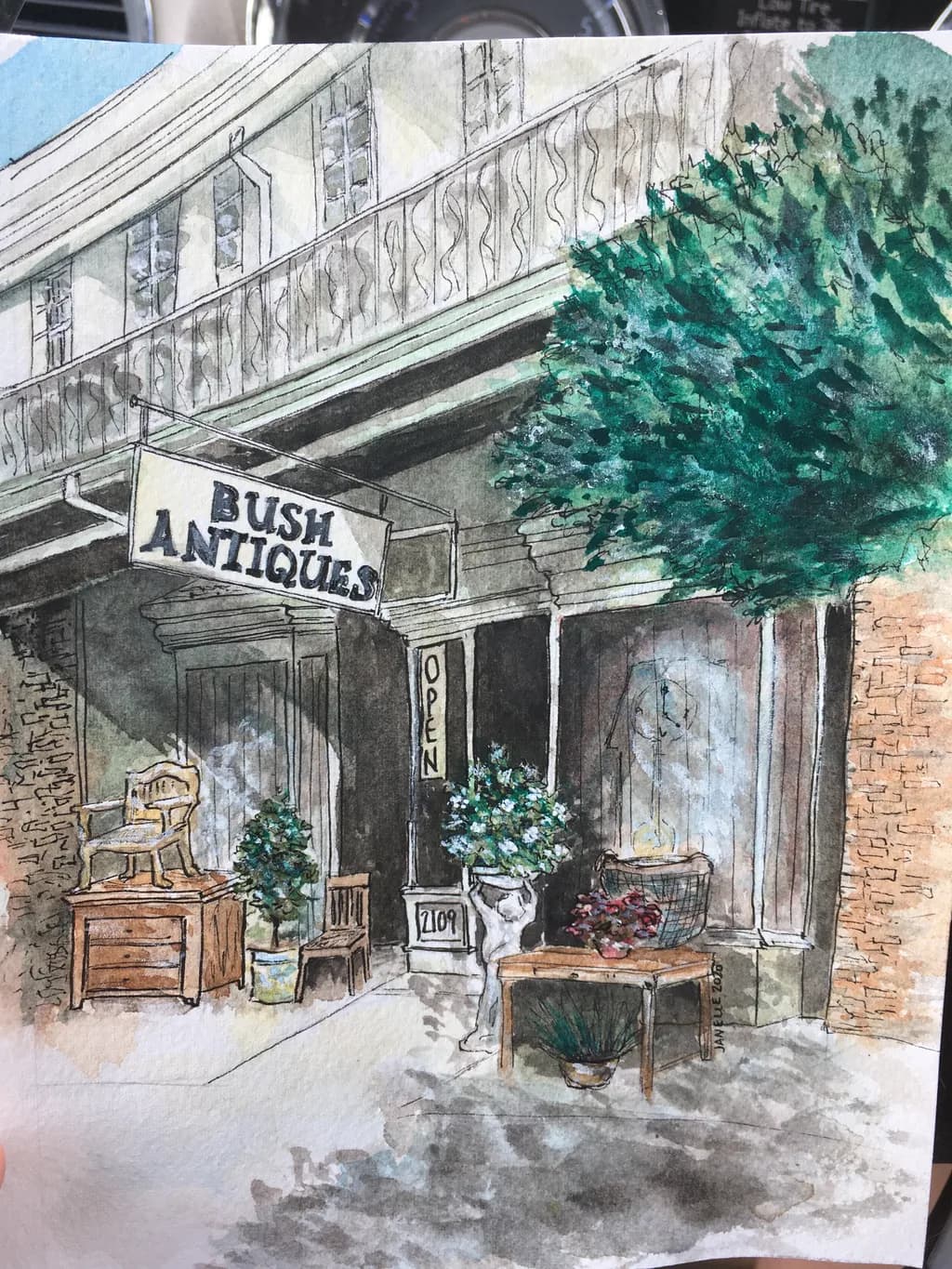 Charming Antique Storefront: A Watercolor Journey Through Time