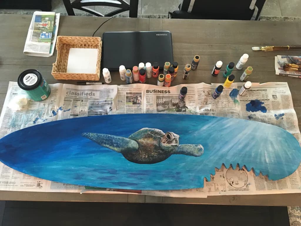 Oceanic Serenity: A Surfboard Tribute to the Graceful Sea Turtle
