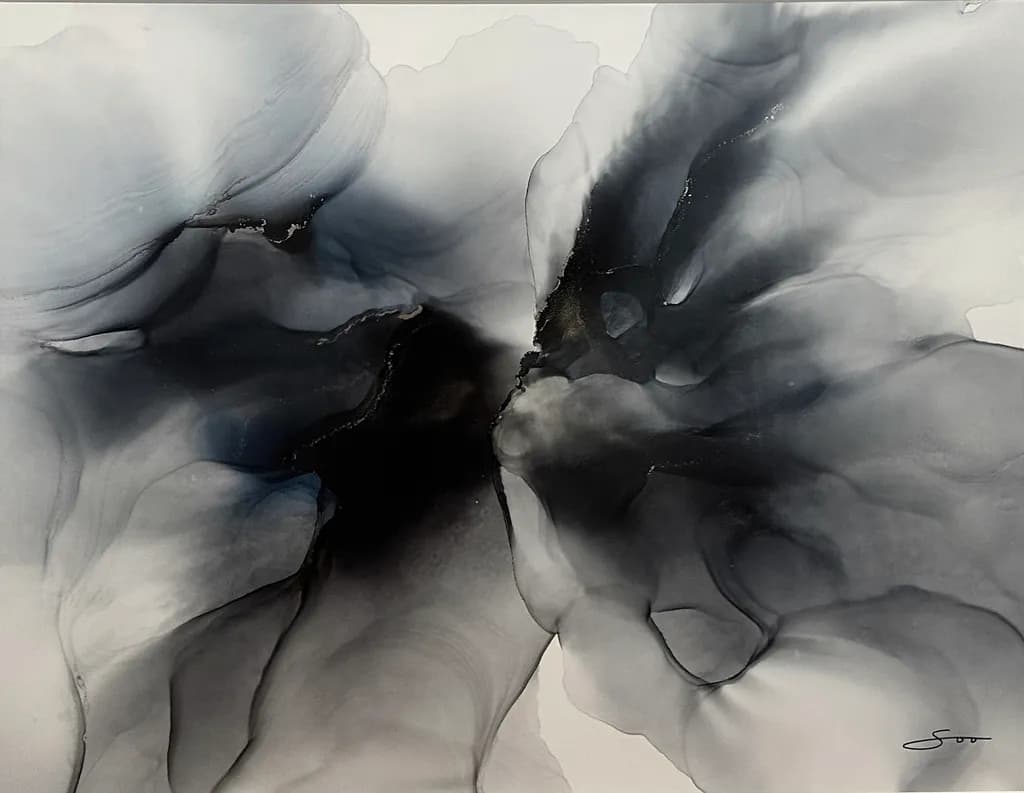 Ethereal Whispers: A Dance of Black and Gray in Fluid Artistry