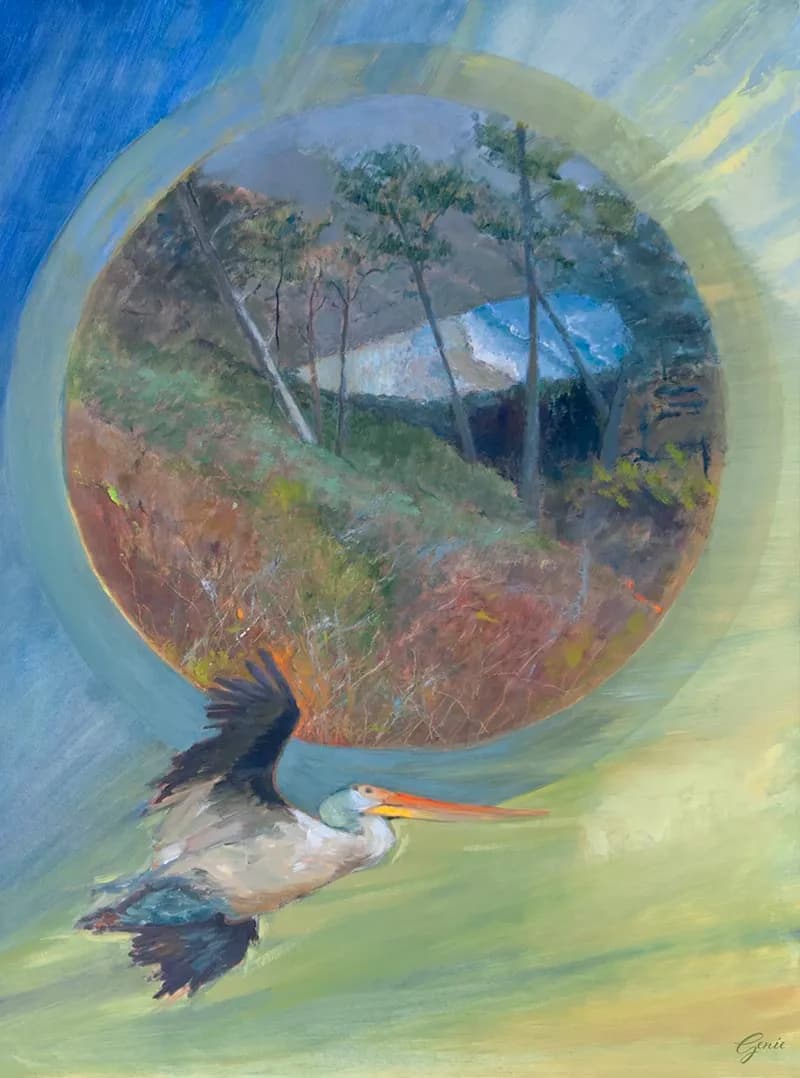 Ethereal Flight: A Pelican's Journey Through Nature's Embrace