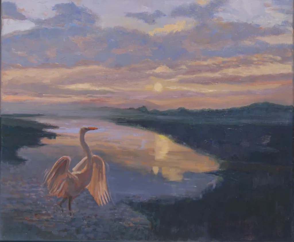 Serenity at Dusk: A Graceful Heron Embracing the Twilight Reflections