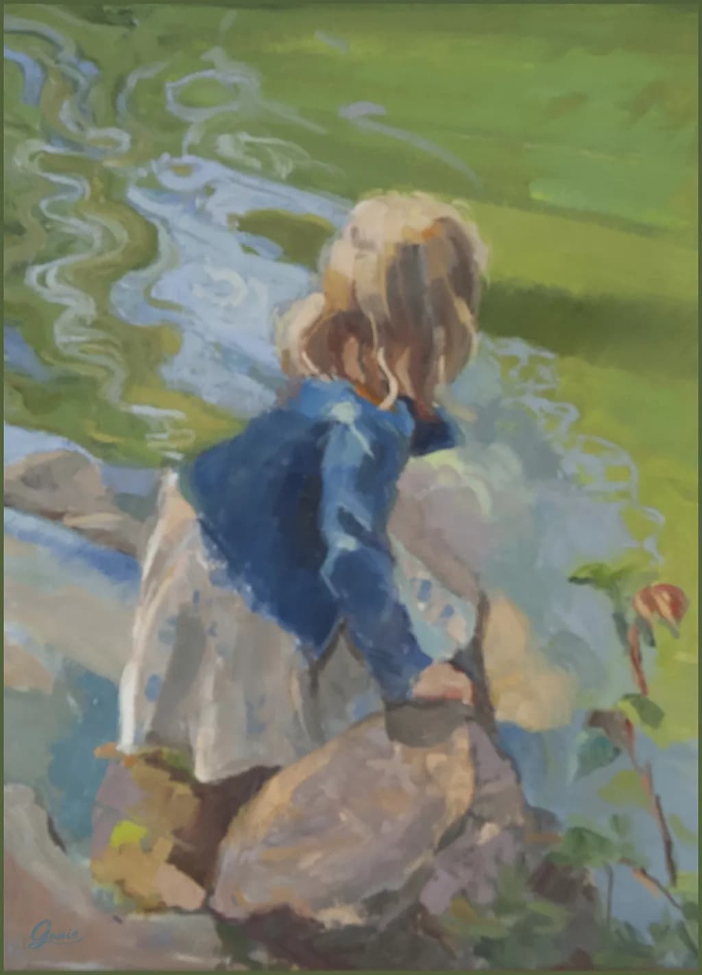 Whispers of Nature: A Child's Reflection by the Water's Edge