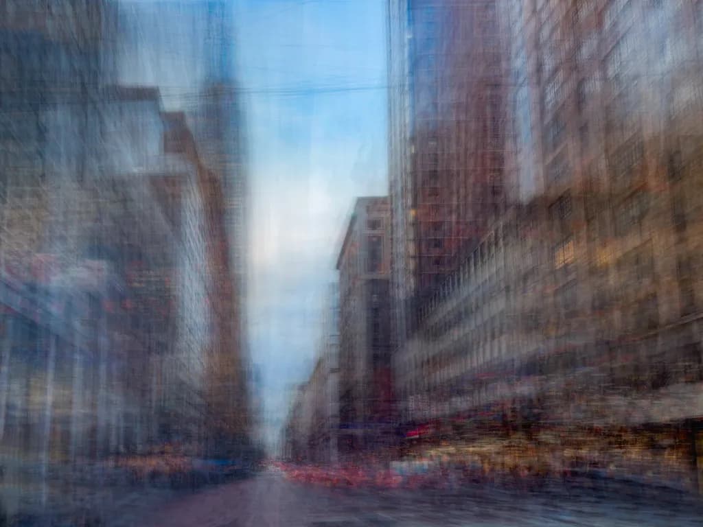 Urban Dreamscape: A Blurred Journey Through City Streets at Dusk