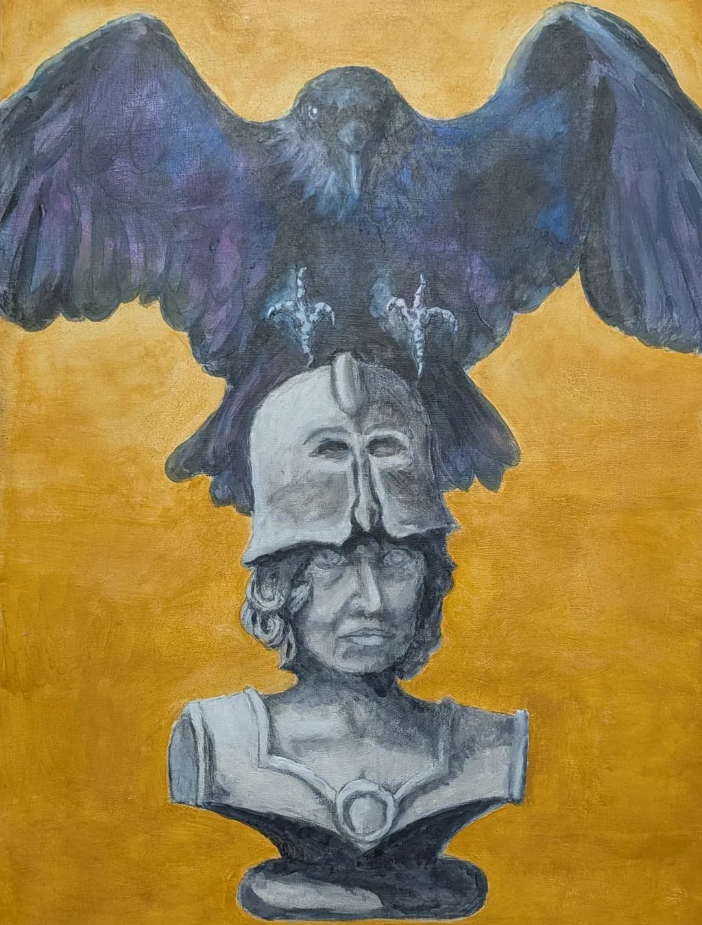 Helmet Raven Sculpture