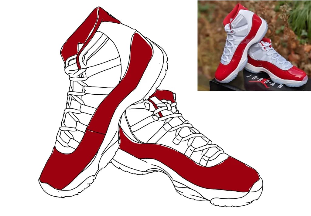 Dynamic Red and White Sneakers: A Bold Artistic Interpretation of Iconic Style