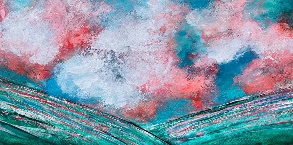 Whispers of Color: A Dreamy Landscape in Turquoise and Coral Hues
