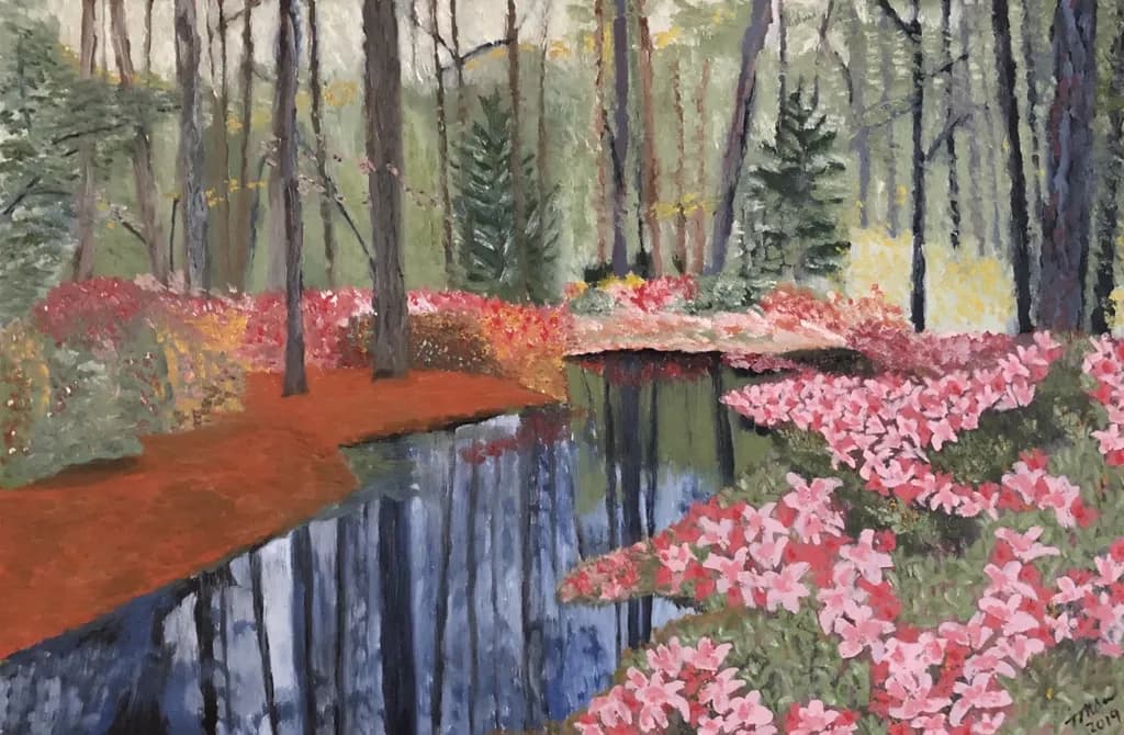 Whispers of Spring: A Tranquil Reflection in Blooming Colors