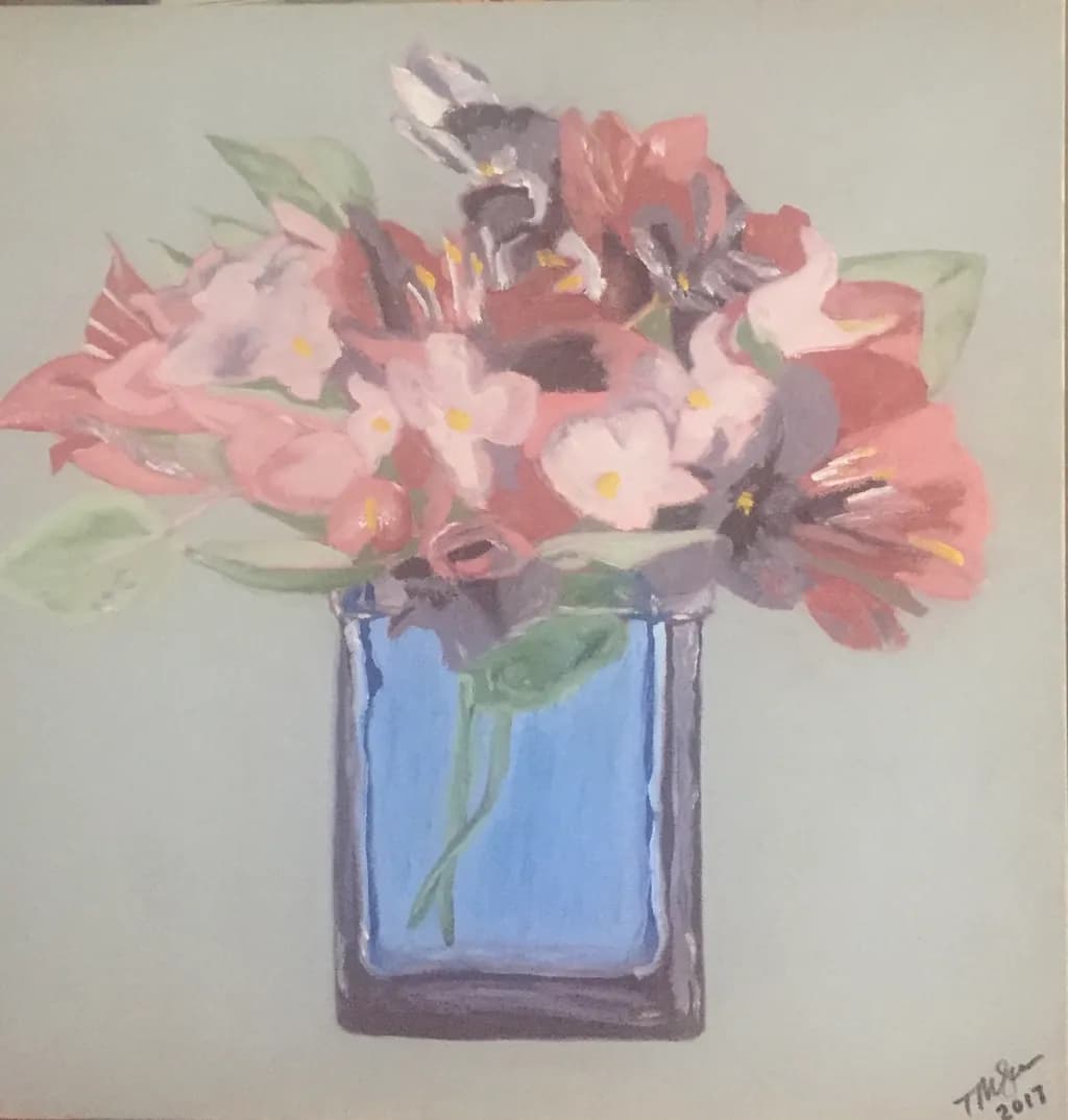 Vibrant Blooms: A Colorful Floral Symphony in a Blue Vase