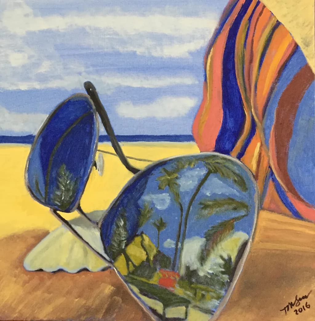Vibrant Beach Reflections: A Summer Day Captured in Sunglasses