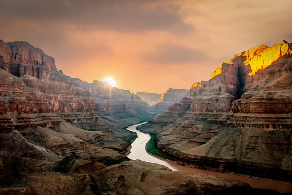 Nature Landscape Art Featuring Canyon and Sunset 