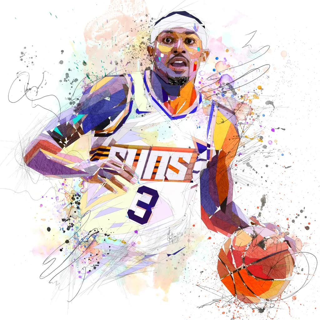 Dynamic Abstract Basketball Player in Vivid Colors