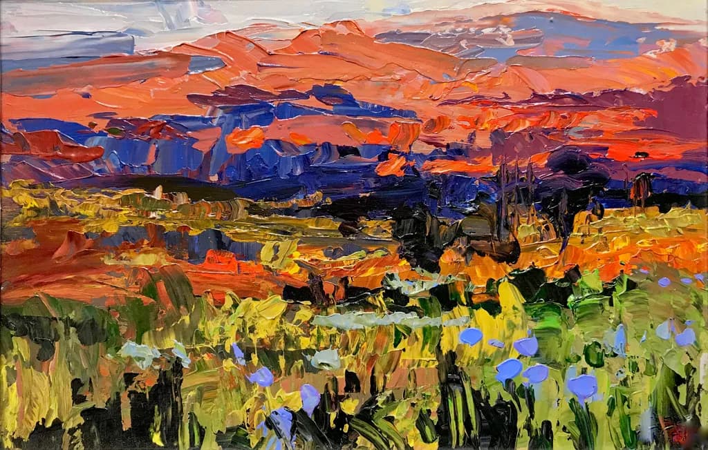 Vibrant Horizons: An Abstract Floral Landscape in Colorful Impressionism