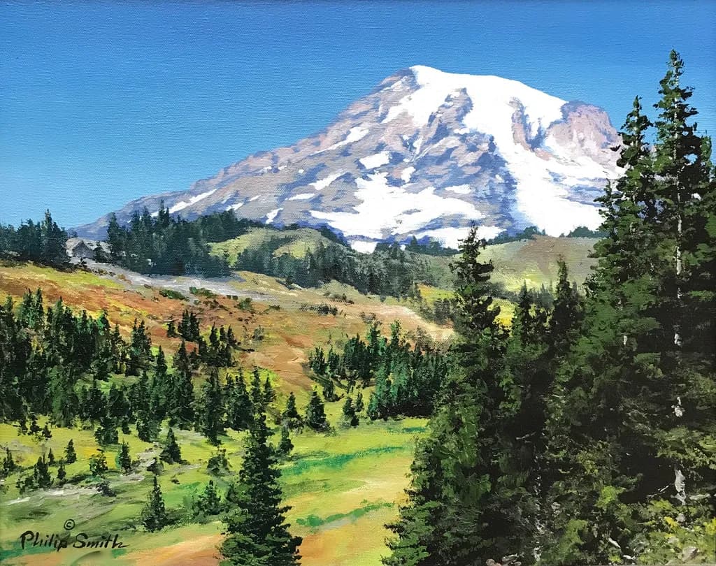 Majestic Peaks: A Serene Mountain Landscape in Vibrant Colors
