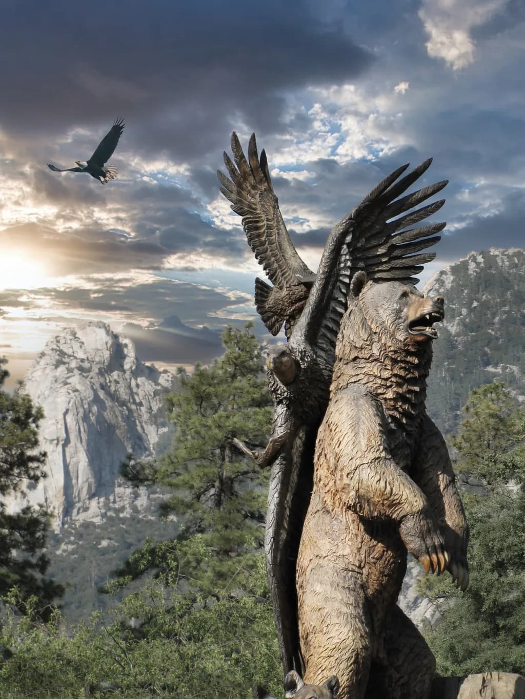Majestic Harmony: The Bear and Eagle Embrace Nature's Spirit
