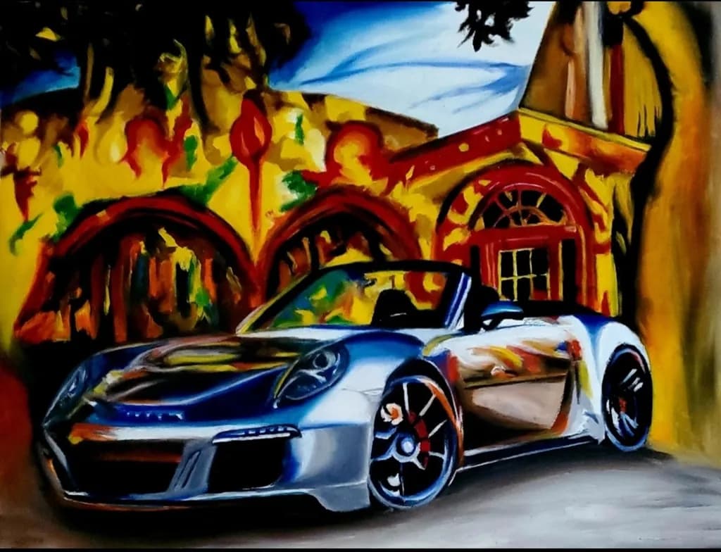 Vibrant Journey: An Abstract Celebration of Speed and Color in Automotive Art