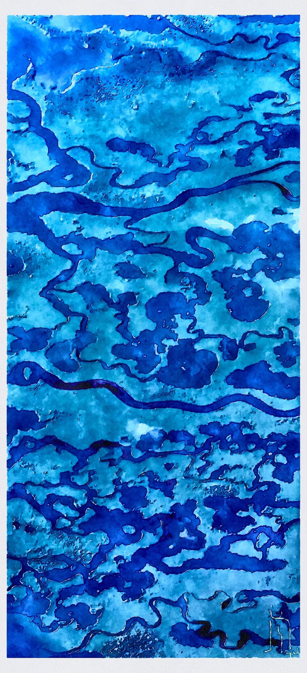 Oceanic Whispers: A Fluid Dance of Blue Watercolor Patterns