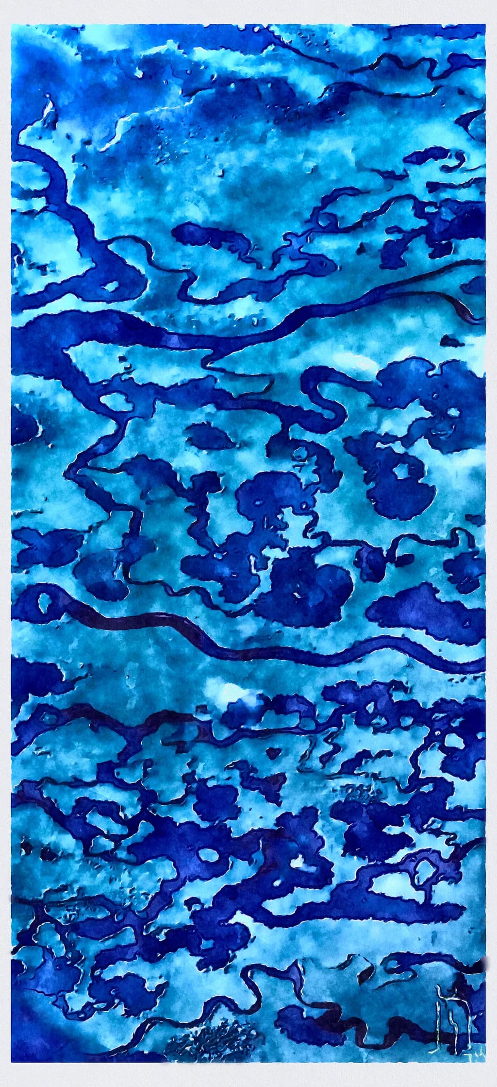 Whispers of the Deep: A Serene Dance of Blue Watercolors