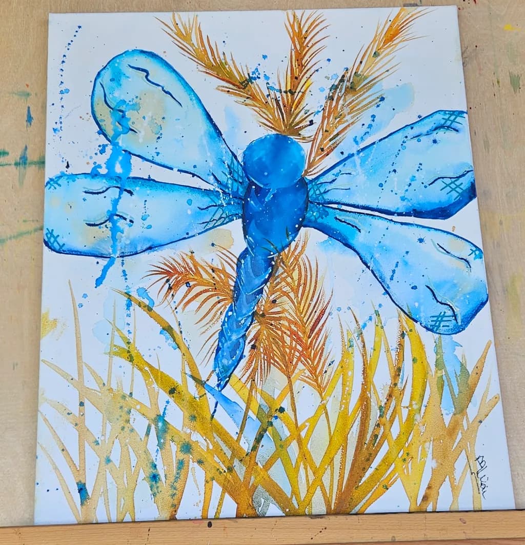 Blue Dragonfly in Grass