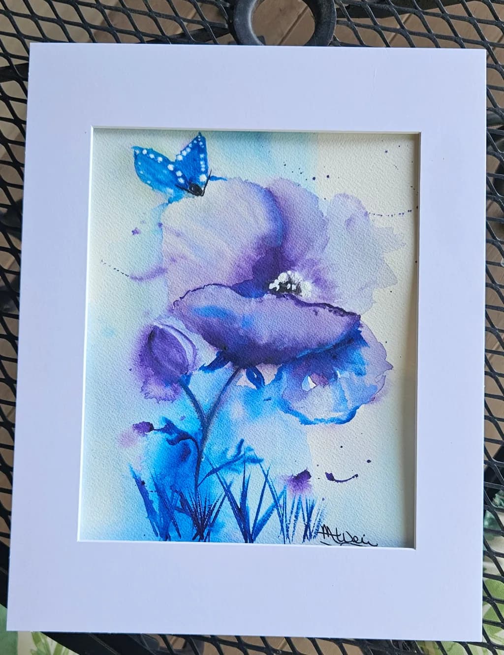 Blue Flower with Butterfly