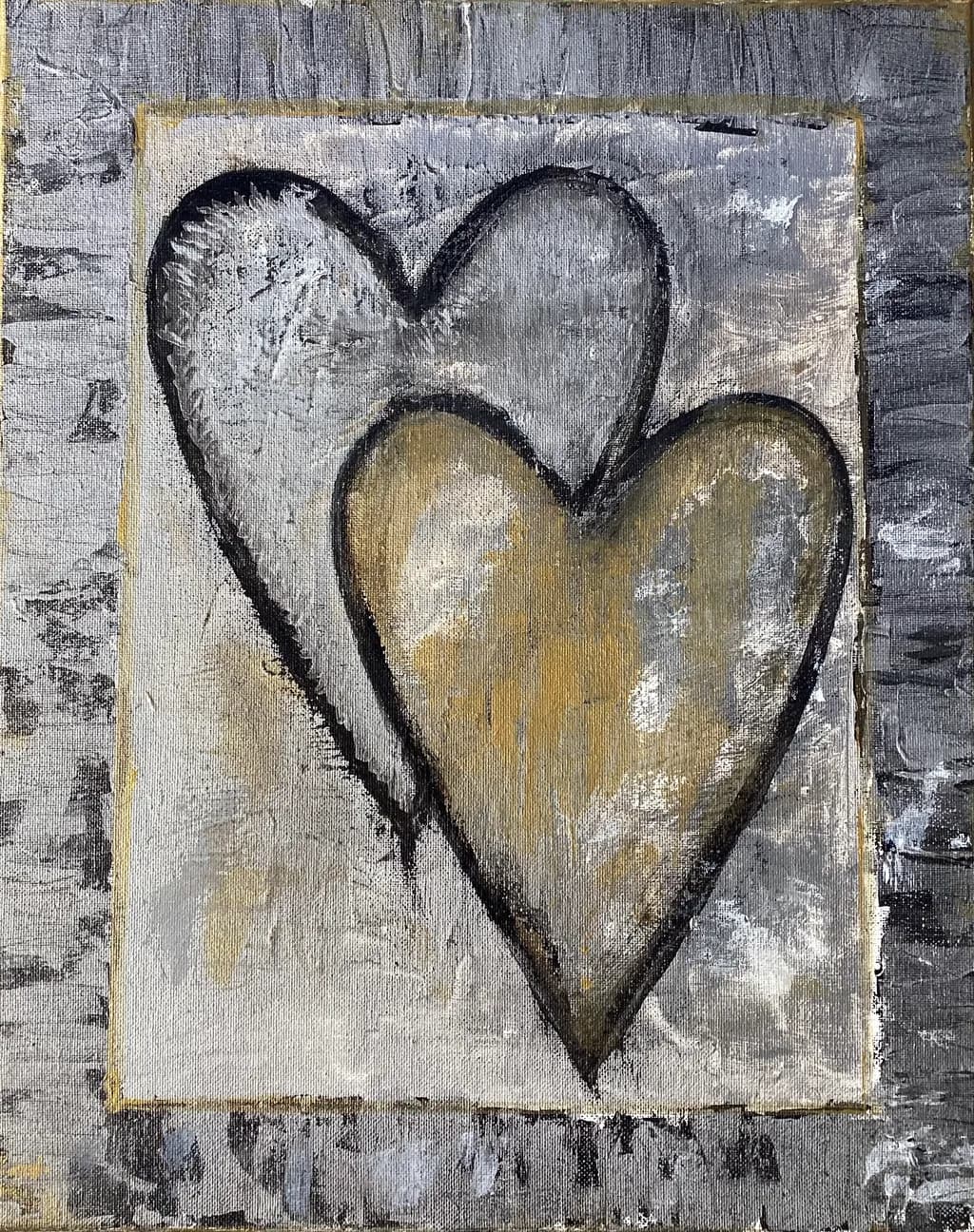 Hearts in Harmony: An Abstract Dance of Gold and Gray Textures