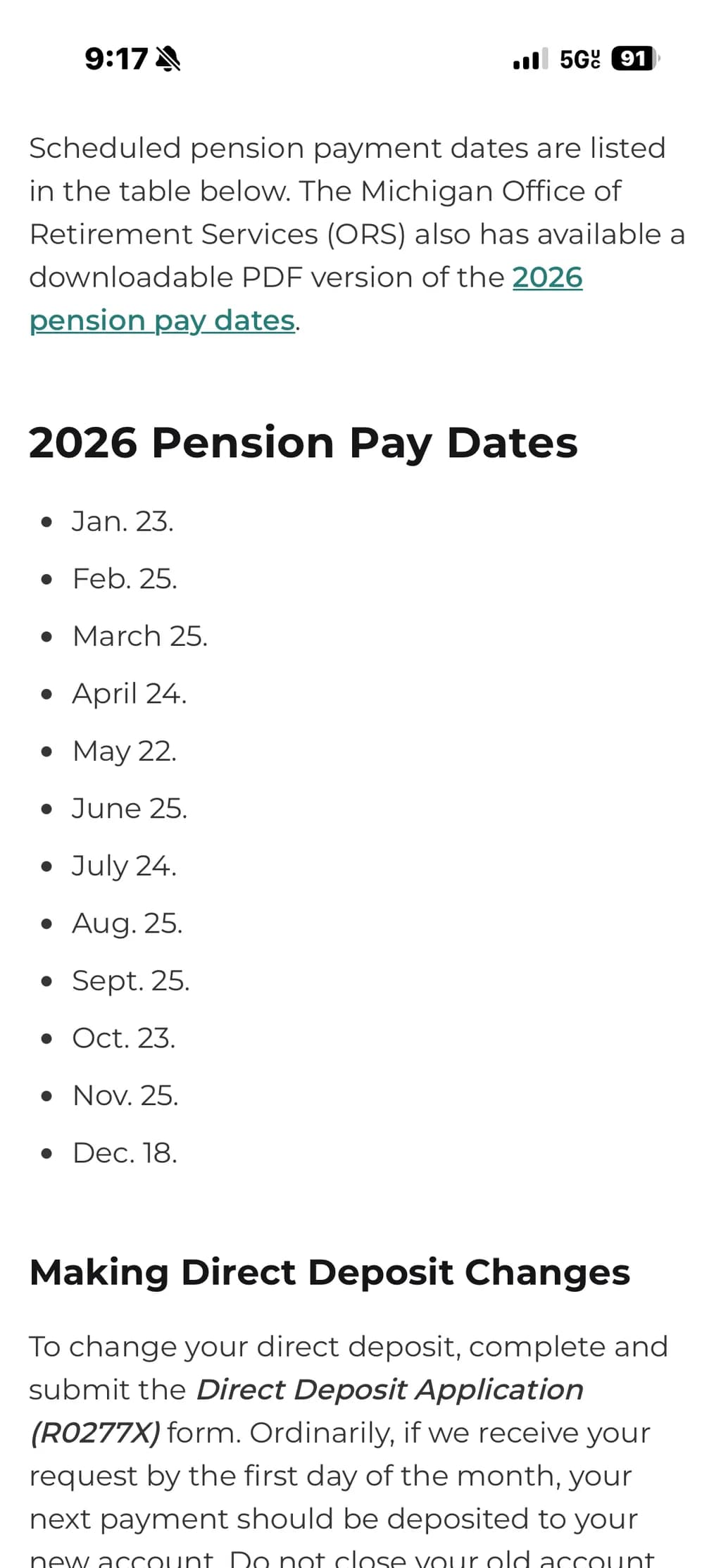 2026 Pension Schedule