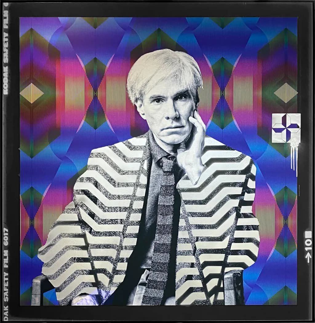 "Reflections of Modernity: A Bold Portrait in Vibrant Patterns"