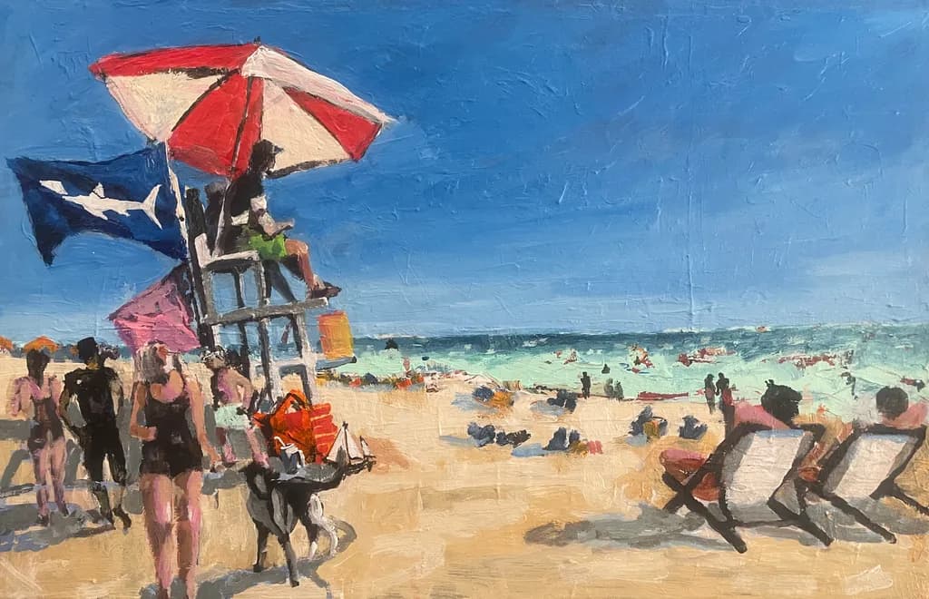 Beachside Serenity: A Lifeguard's Watchful Eye on a Vibrant Summer Day