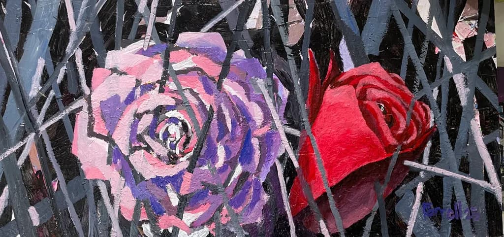 Whispers of Color: A Dance of Roses Amidst Shadows