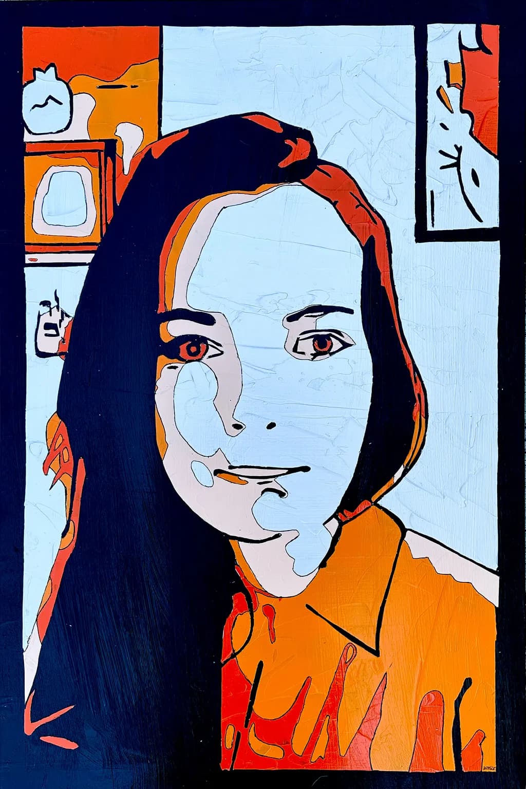 Vibrant Reflections: A Contemporary Portrait in Bold Colors and Lines