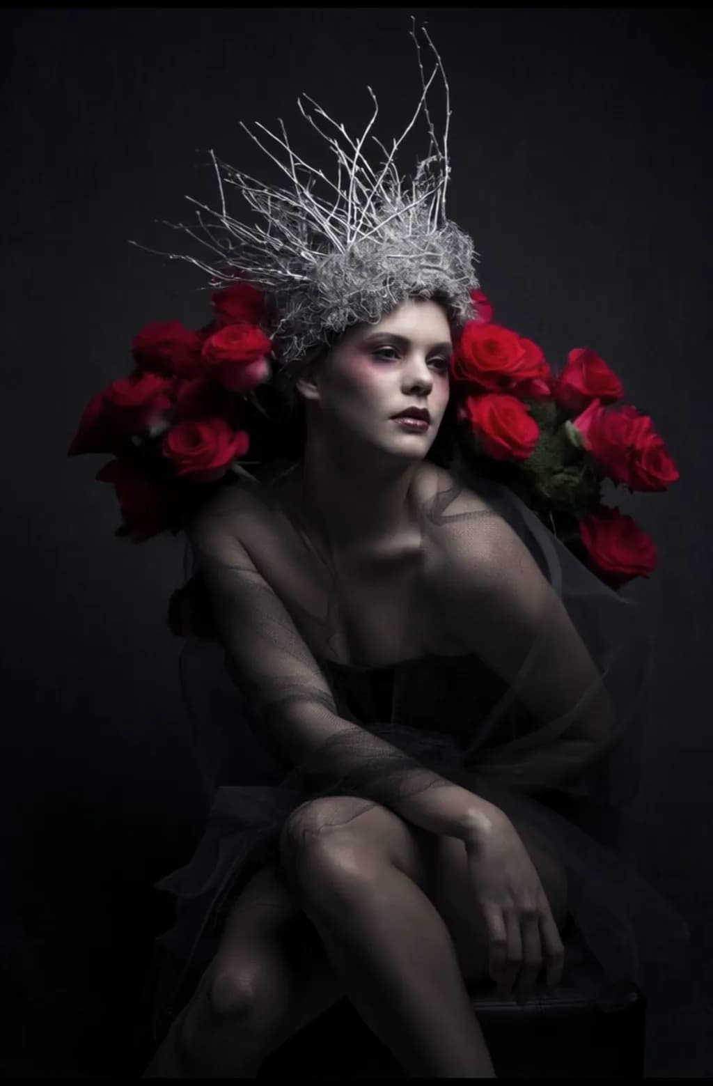 Ethereal Elegance: A Moody Dance of Roses and Shadows