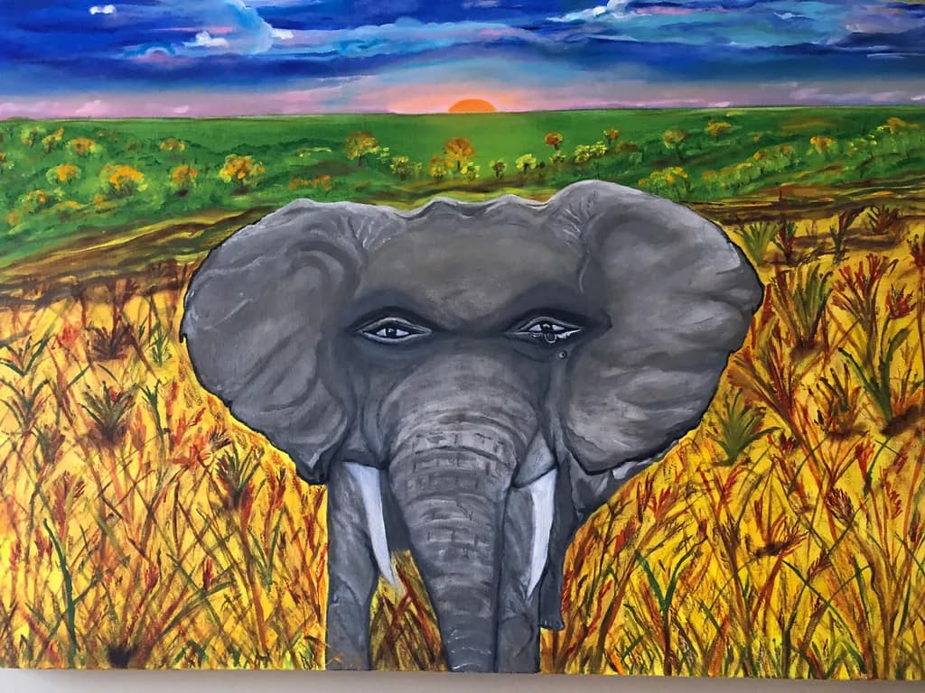 Majestic Guardian of the Golden Plains: An Elephant's Tale at Sunset