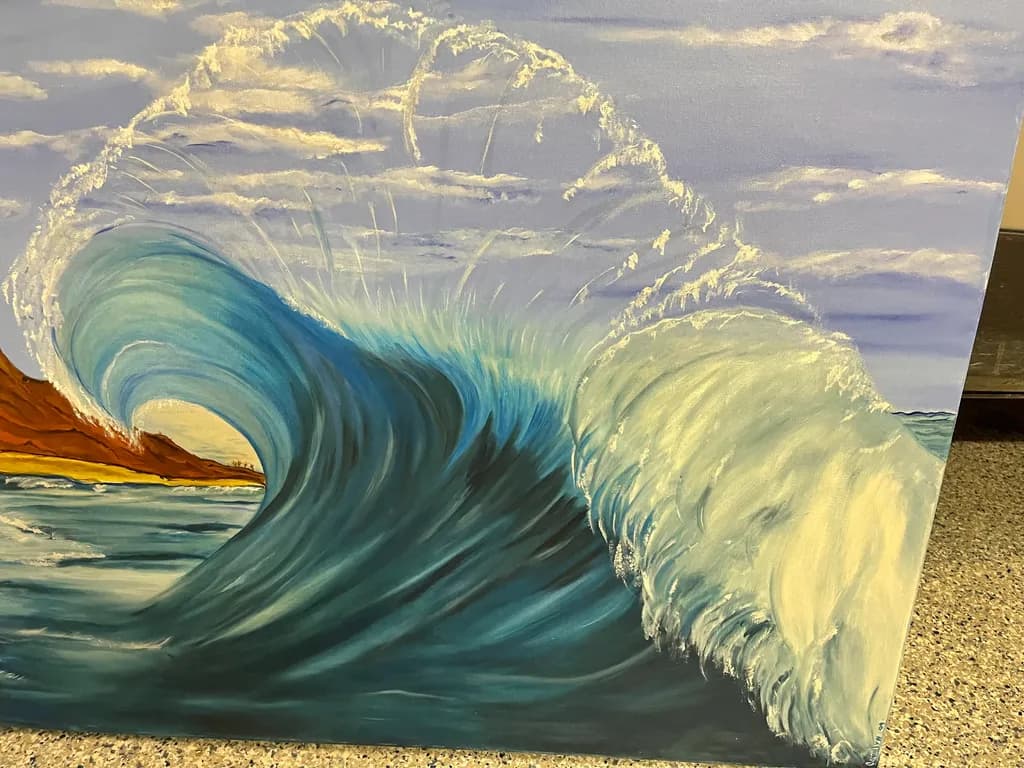 Ocean's Embrace: A Majestic Wave Captured in Vibrant Blues and Nature's Splendor