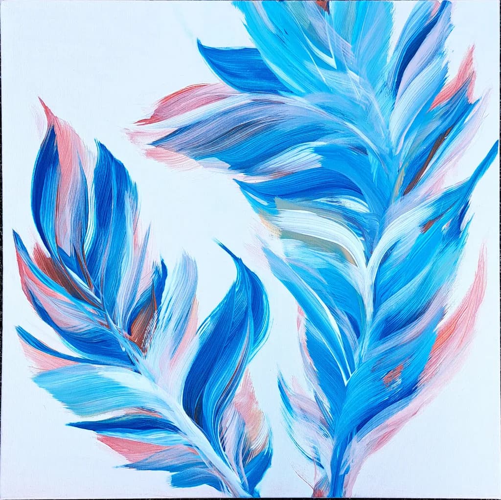 Whispers of the Ocean: Vibrant Blue and Pink Feathered Elegance