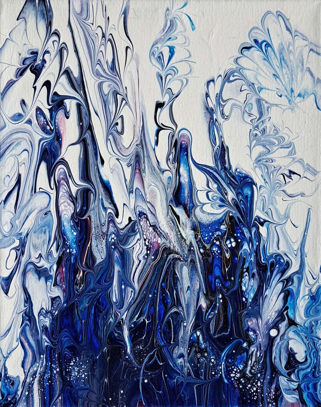 Whispers of the Deep: A Dance of Blue and White in Abstract Expressionism