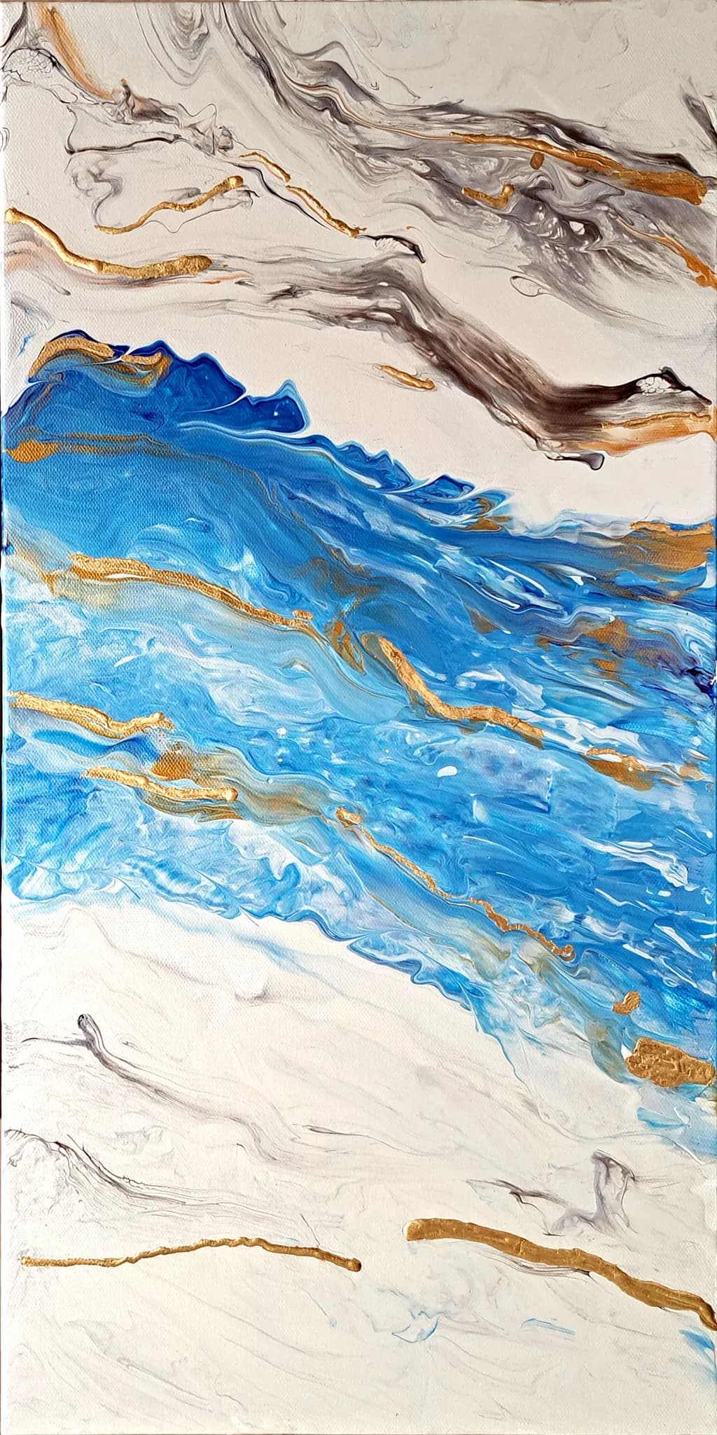 Oceanic Whispers: A Dance of Blue and Gold on Canvas