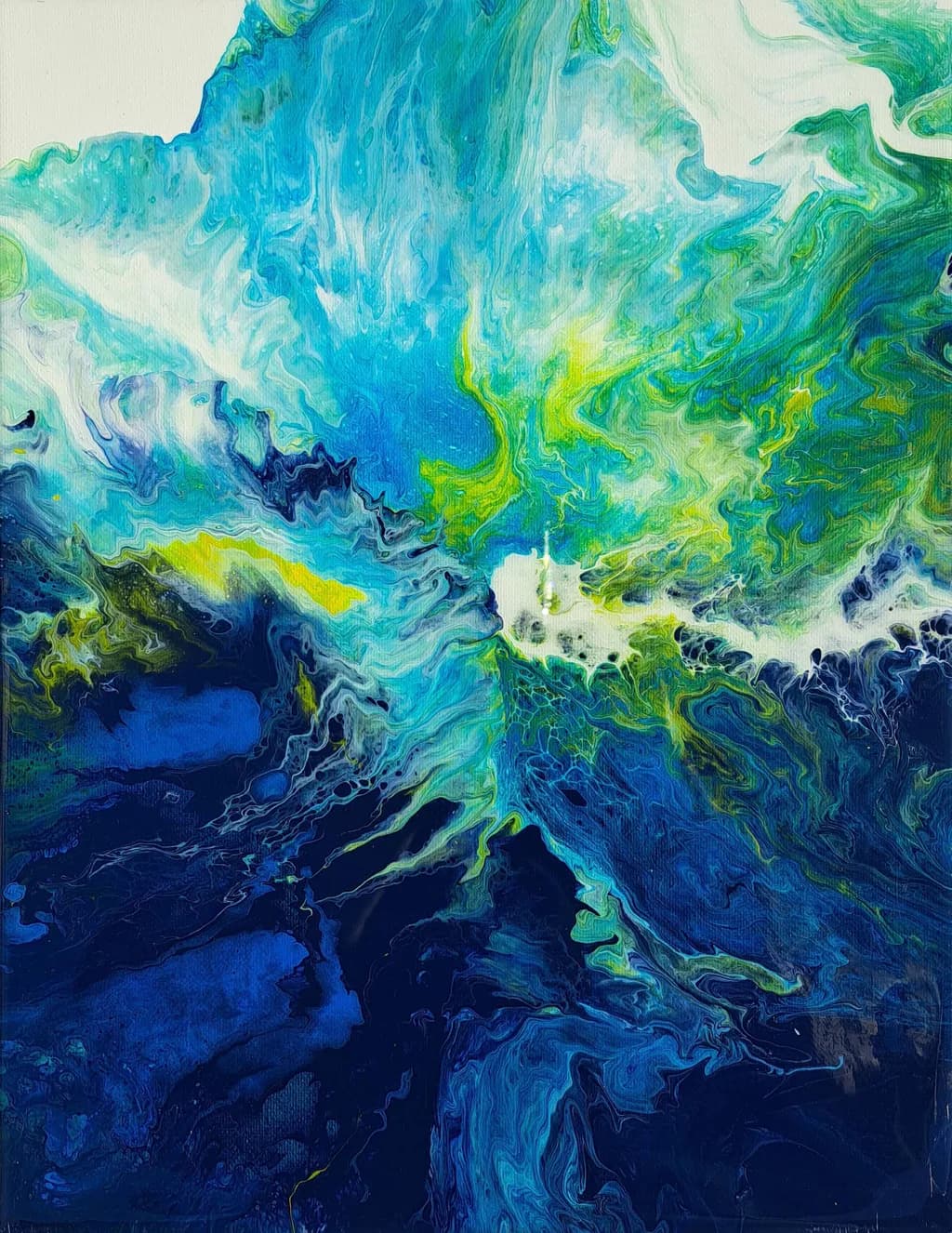 Oceanic Whispers: A Dance of Blues and Greens in Abstract Fluid Art