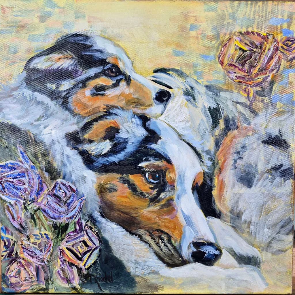 Dog Duo with Flowers