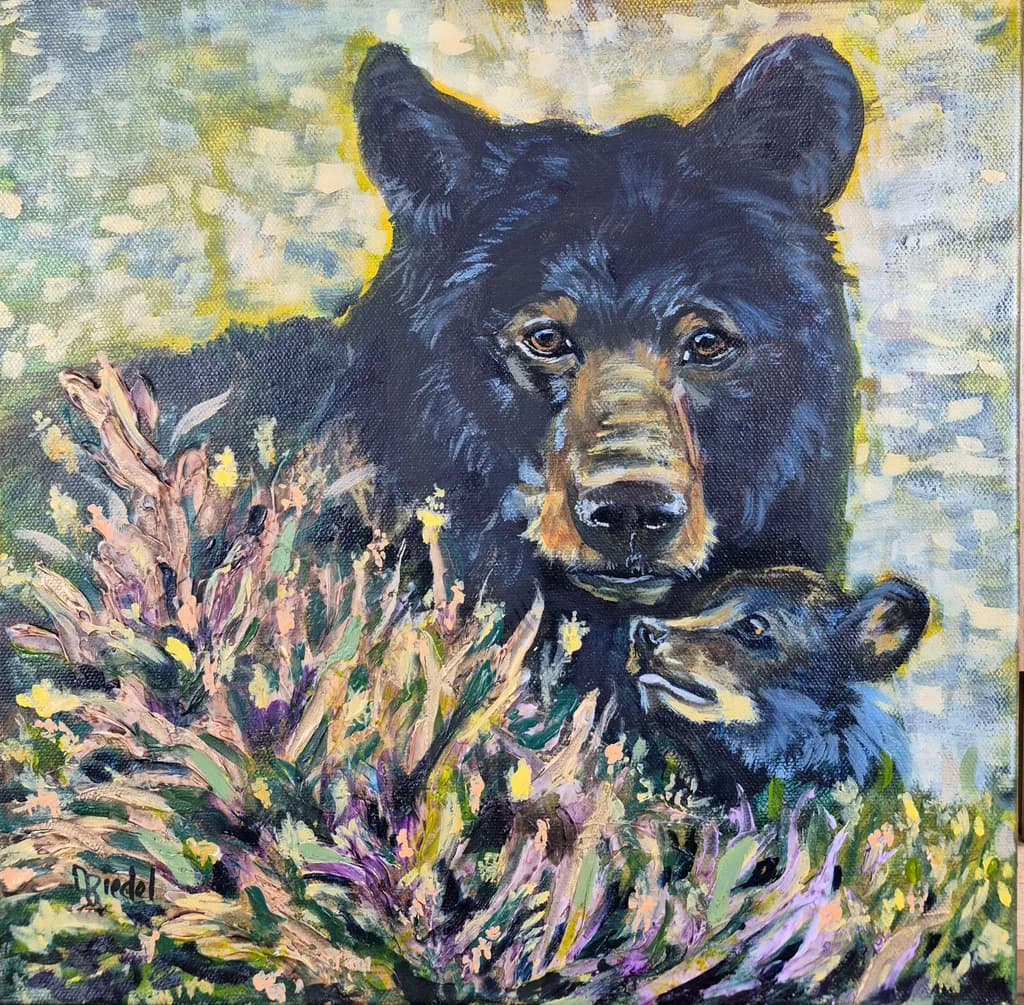 Mother and Cub in Wildflowers