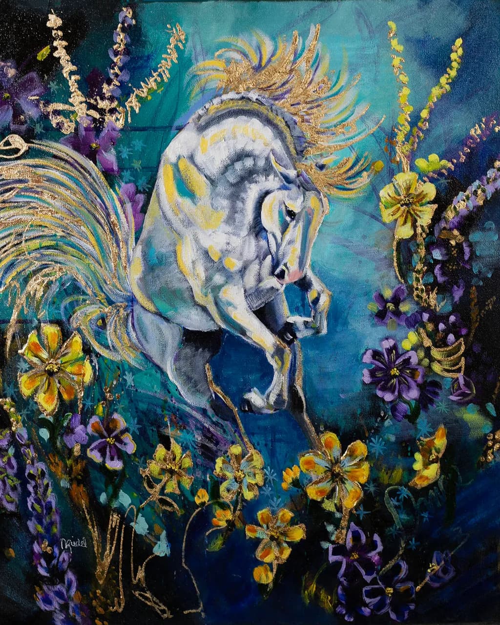 Whimsical Dance of the Floral Horse: A Colorful Abstract Journey Through Nature's Beauty