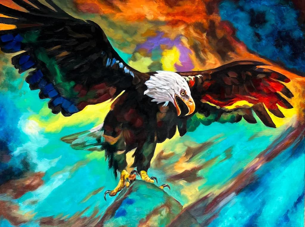 Majestic Flight: The Vibrant Dance of the Eagle in a Colorful Sky