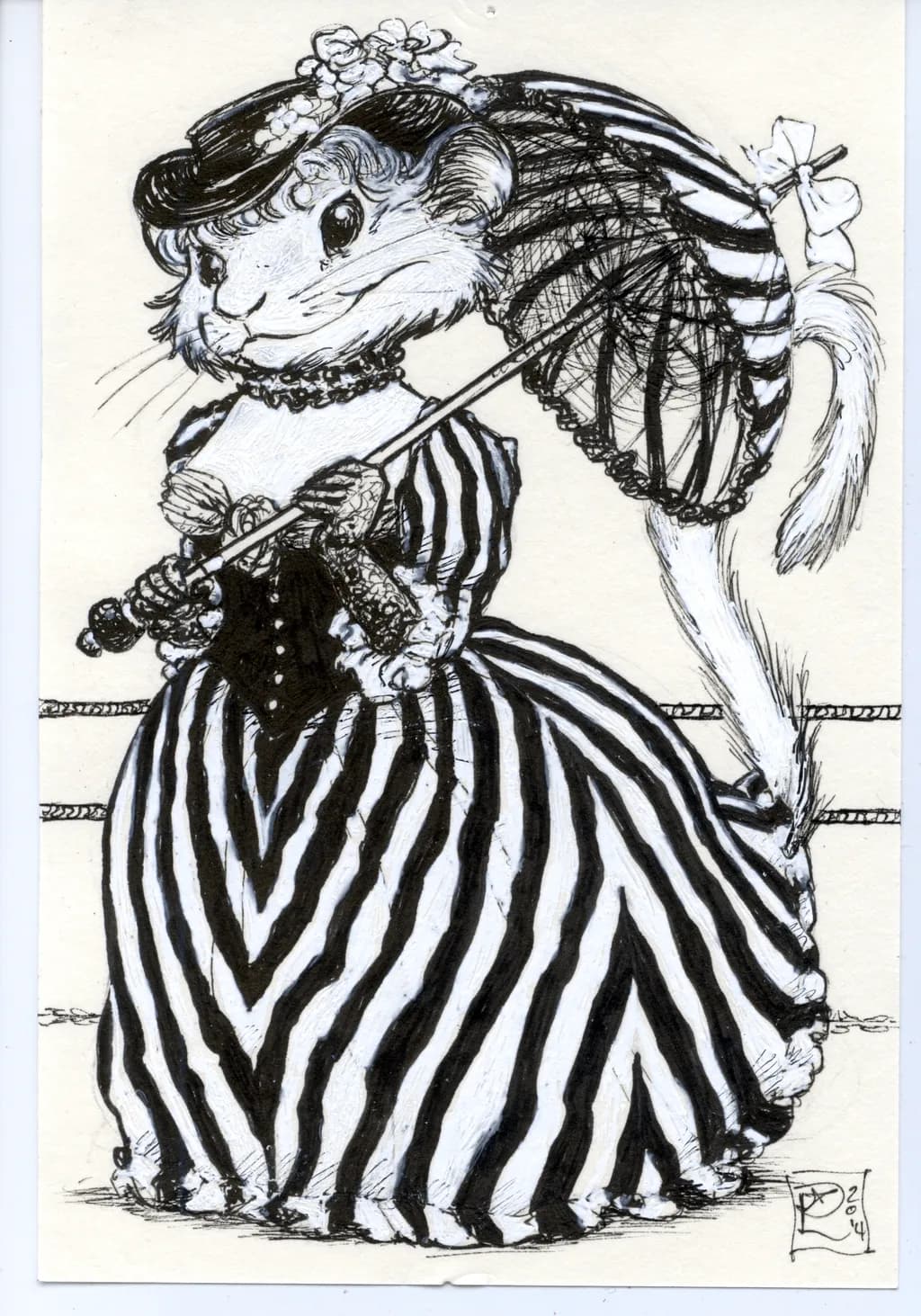 Charming Elegance: A Stylish Mouse in Stripes with an Umbrella