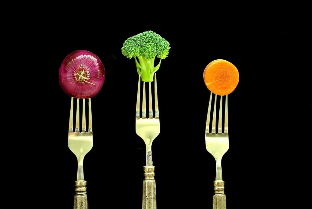 Colorful Forks of Nature: A Culinary Symphony of Vegetables on Silver Prongs